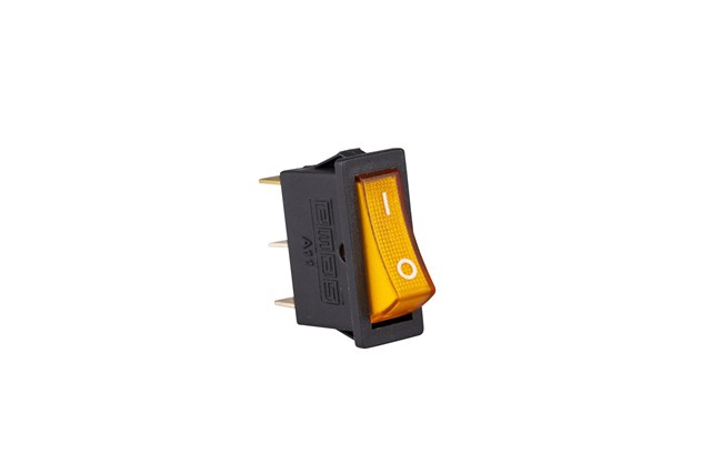 30*11mm Siyah Gövde 1NO Işıklı Terminalli (0-I) Baskılı Sarı A21 Serisi Anahtar